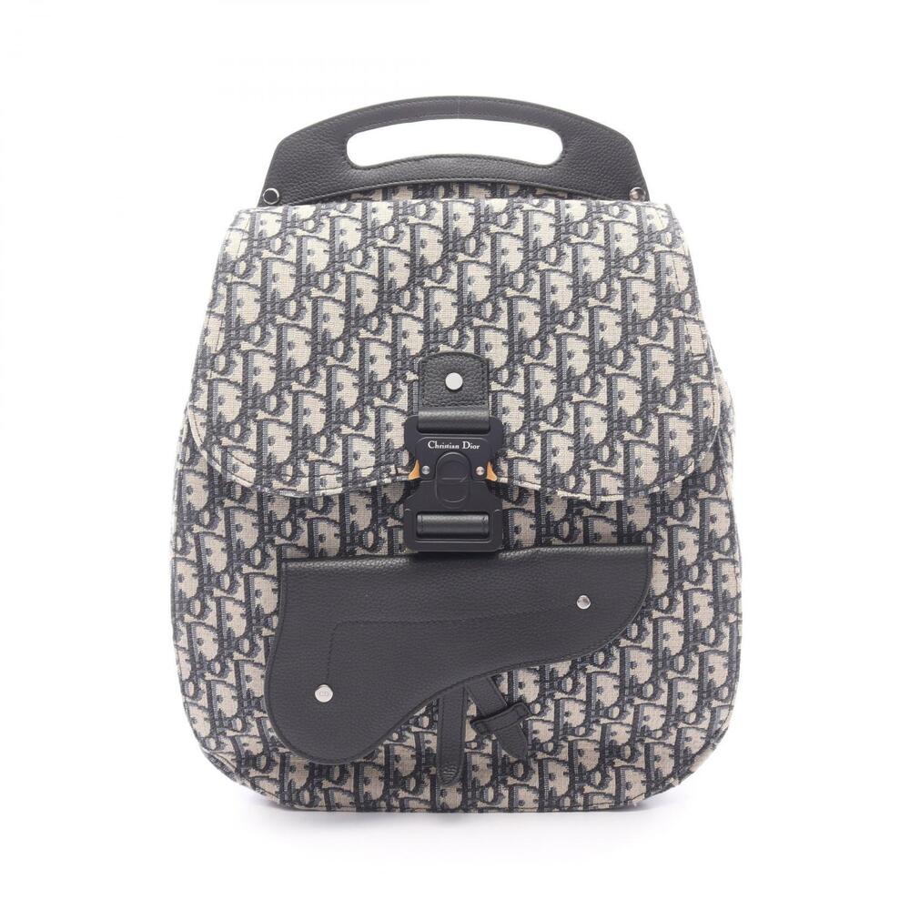 Christian Dior Gallop Oblique Backpack Rucksack Canvas Leather Navy Blue Beige